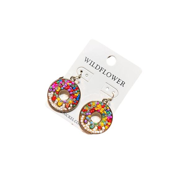 WIldflower Rainbow Donut Sprinkle Earrings Gold Tone Dangle Pink - Picture 4 of 6